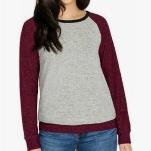 Buffalo David Bitton Gray Burgundy Crew Neck Sweater